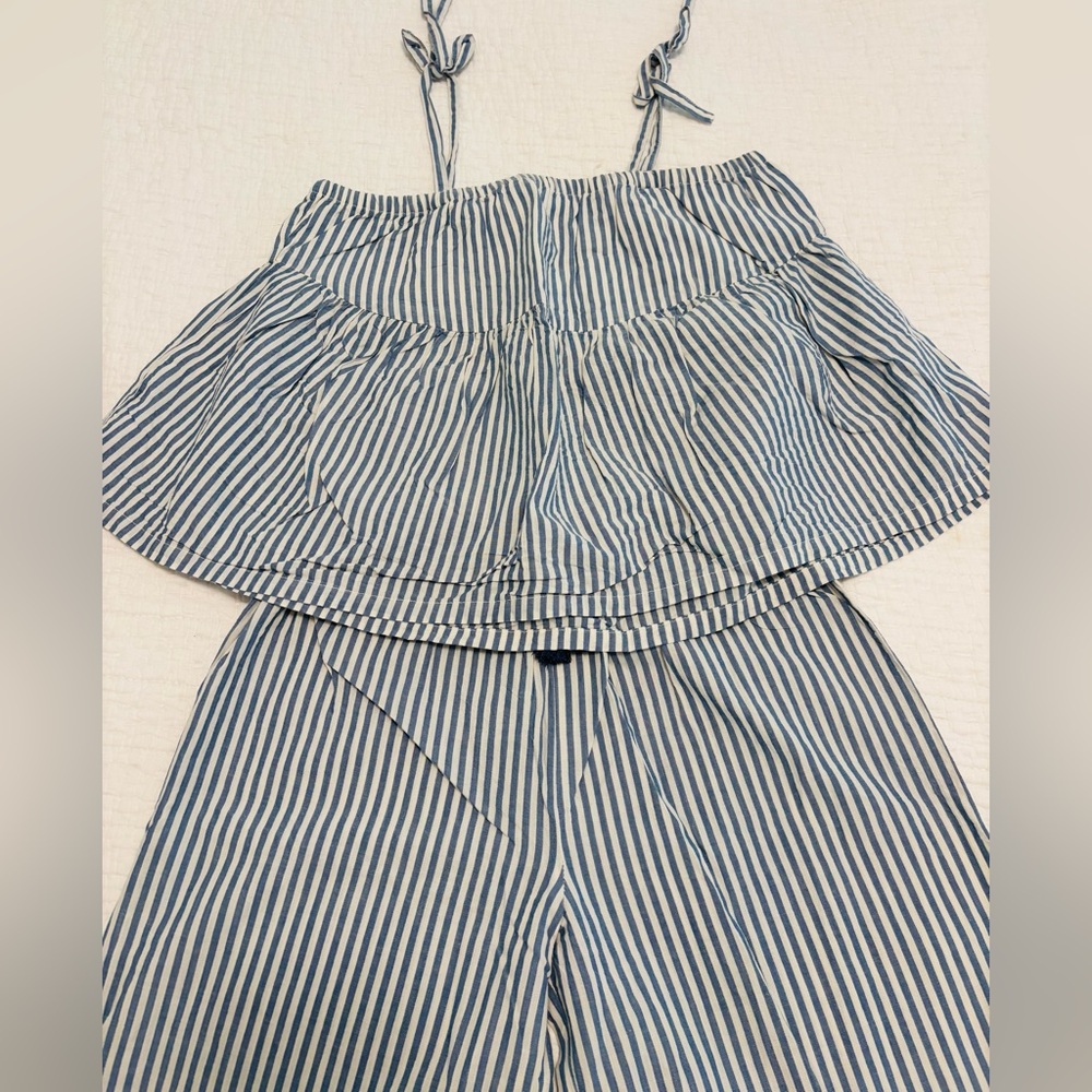 Pink Chicken Girls Blue and White Striped Set